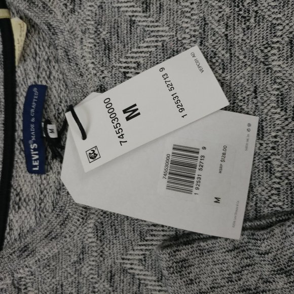 $128 Levis Made & Crafted Men's Grey Geo Crewneck Sweatshirt Size M Knit - Picture 6 of 9